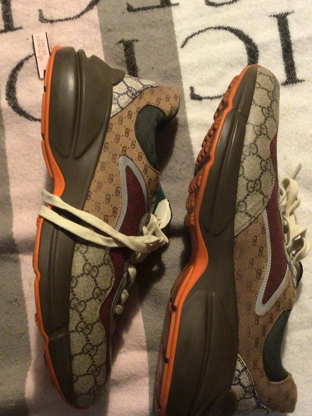 Gucci Burgundy, Beige and Teal Monogram Runner Sneakers